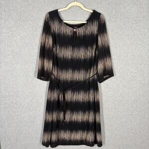 Studio One Dress‎ 18 Tan Midi Knit Waist Tie Ombre Lagenlook Artsy Career Church